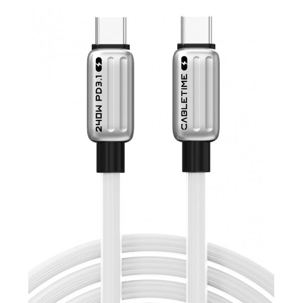 CABLETIME καλώδιο USB-C CT-CM240-ZSW2, 240W, 480Mbps, 2m, λευκό - USB-C (Type-C)