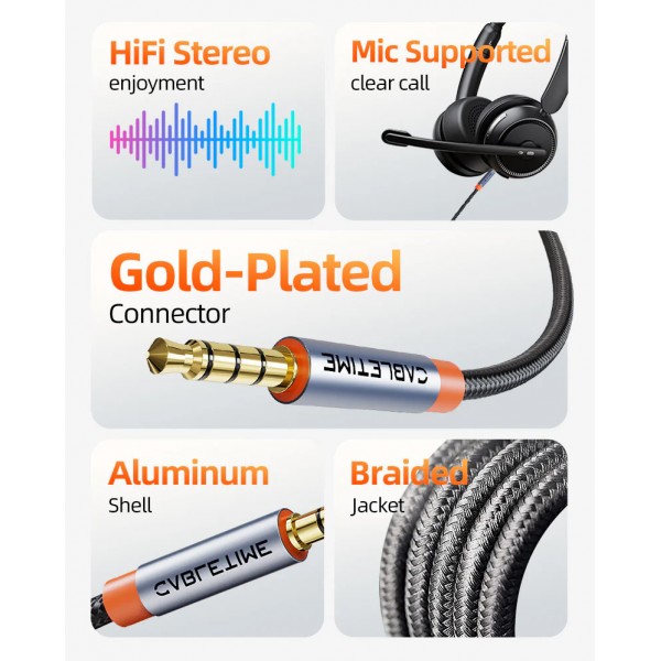 CABLETIME καλώδιο ήχου 3.5mm CT-AM35M, gold plated, 1m, μαύρο - Ήχος