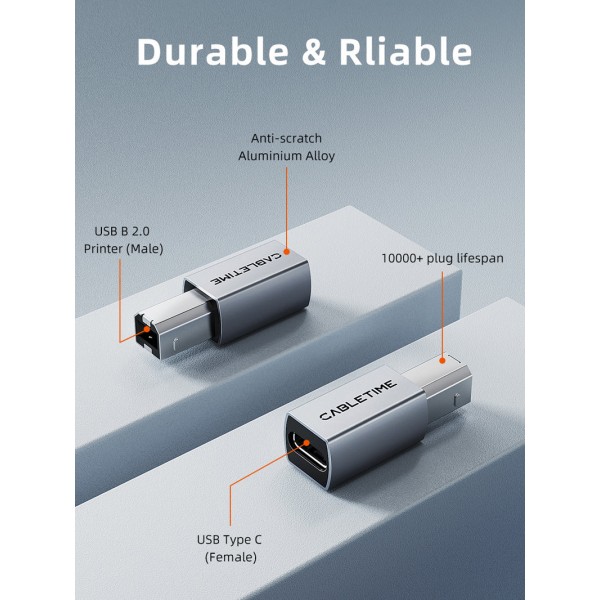 CABLETIME αντάπτορας USB-C σε USB Type B CT-CFBM2-AG, 480Mbps, γκρι - USB-C (Type-C)