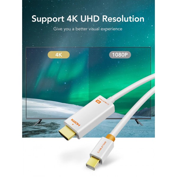 CABLETIME καλώδιο mini DisplayPort σε HDMI CT-AV588-03G4K, 4K/30Hz, 1m, λευκό - Σύγκριση Προϊόντων