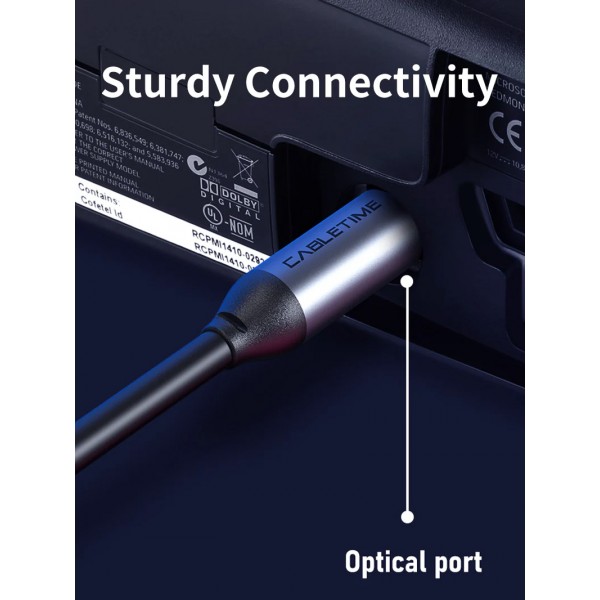 CABLETIME καλώδιο ήχου Toslink CT-AV380-P04GN, gold plated, 5mm, 3m, μαύρο