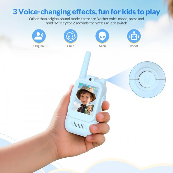 MAFITI παιδικά walkie talkie JK200 με οθόνη & κάμερα, 3+ ετών, επαναφορτιζόμενα, μπλε, 2τμχ