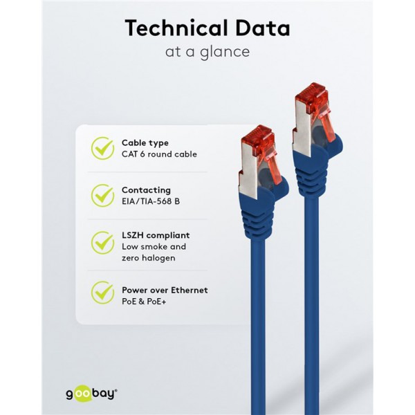 GOOBAY καλώδιο δικτύου 95576, CAT 6 S/FTP, copper, 250MHz, 1.5m, μπλε
