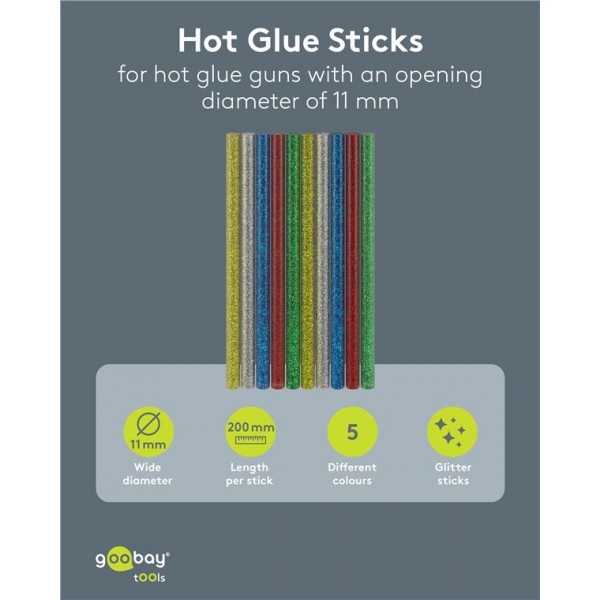 GOOBAY ράβδοι σιλικόνης 77855, Φ11mm x 200mm, glitter διάφορα χρώματα, 10τμχ - Service & Εργαλεία