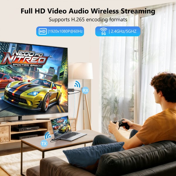 VRRIIS HDMI σύστημα ασύρματης μετάδοσης βίντεο WL087 Mini, 1080p, 2.4/5GHz, έως 350m - VRRIIS