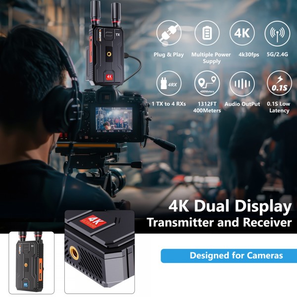 VRRIIS HDMI σύστημα ασύρματης μετάδοσης βίντεο WL097 Pro, 4K, 2.4/5GHz, έως 400m - VRRIIS