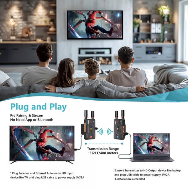 VRRIIS HDMI σύστημα ασύρματης μετάδοσης βίντεο WL097 Pro, 4K, 2.4/5GHz, έως 400m