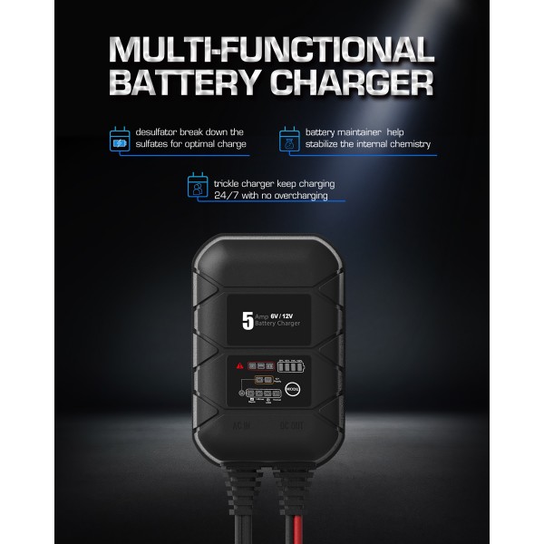 BYGD φορτιστής & συντηρητής μπαταρίας αυτοκινήτου S5000, 6V/2A 12V/5A