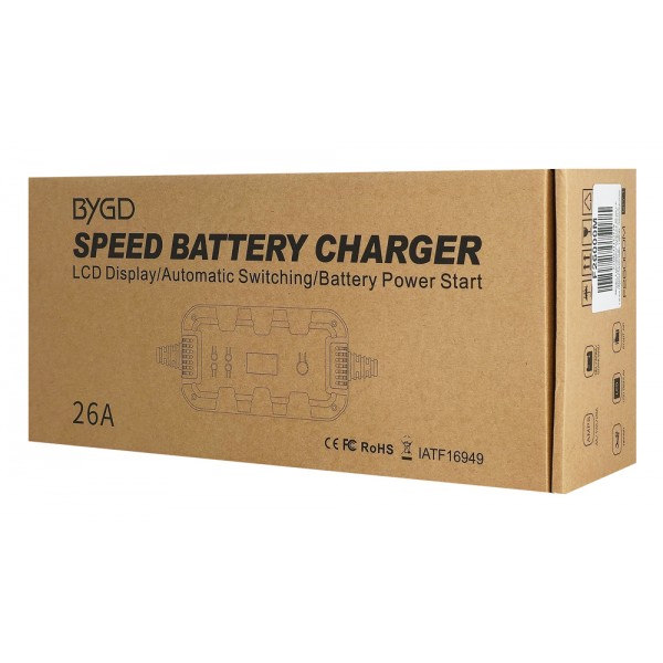 BYGD φορτιστής & συντηρητής μπαταρίας αυτοκινήτου F26000M με οθόνη, 6V/8-24A 12V/4-26A 24V/2-13A