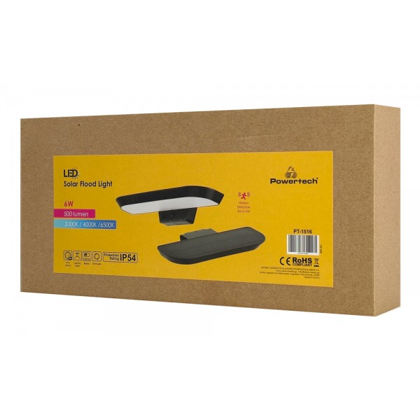 POWERTECH LED ηλιακό φωτιστικό PT-1516 με αισθητήρα κίνησης, 6W, 2000mAh, μαύρο