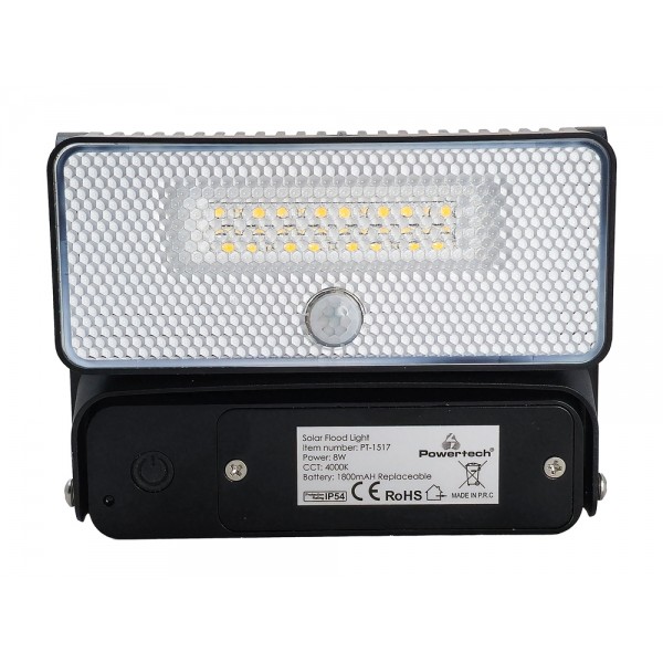 POWERTECH LED ηλιακό φωτιστικό PT-1517 με αισθητήρα κίνησης, 8W, 1800mAh, μαύρο