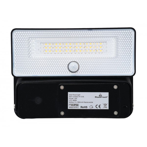 POWERTECH LED ηλιακό φωτιστικό PT-1518 με αισθητήρα κίνησης, 12W, 3600mAh, μαύρο