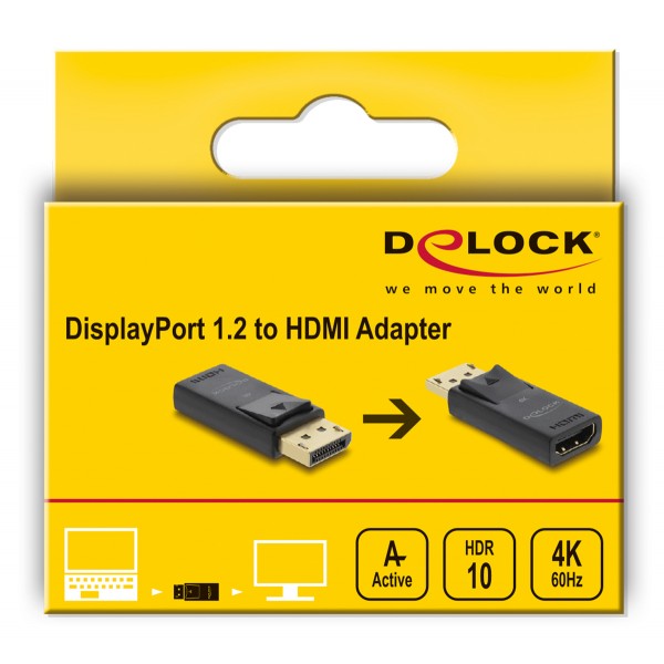 DELOCK αντάπτορας DisplayPort σε HDMI 61086, 4K/60Hz, active, μαύρος