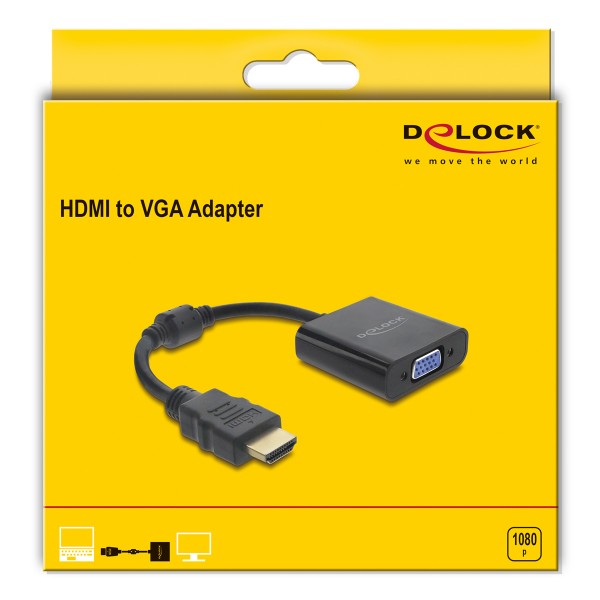 DELOCK αντάπτορας HDMI σε VGA 61077, 1080p, μαύρος
