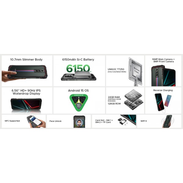 DOOGEE smartphone Blade 10 Energy, 6.56", 4/128GB, 6150mAh, IP68/IP69K/MIL-STD-810H, μαύρο