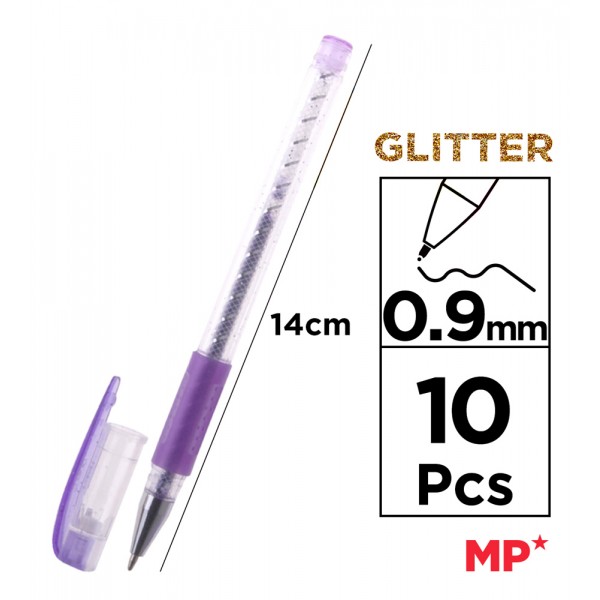 MP σετ στυλό διαρκείας ballpoint PE105 με glitter, 0.9mm, διάφορα χρώματα, 10τμχ - Αναλώσιμα - Είδη Γραφείου