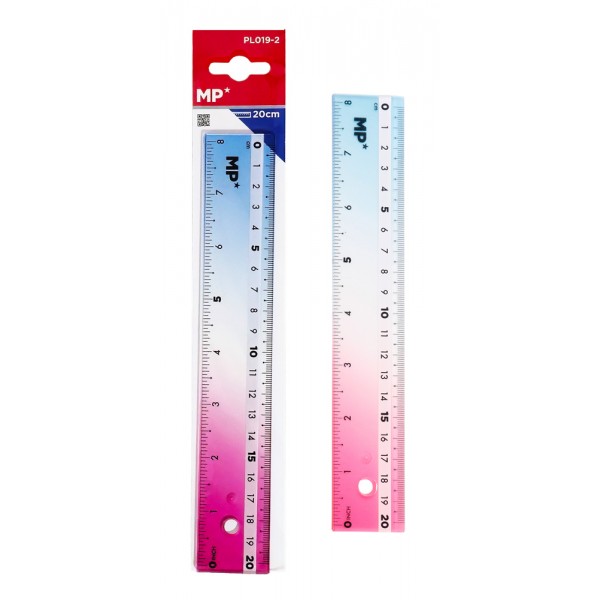 MP πλαστικός χάρακας PL019-2, 8"/20cm, διάφανος/πολύχρωμος - Αναλώσιμα - Είδη Γραφείου