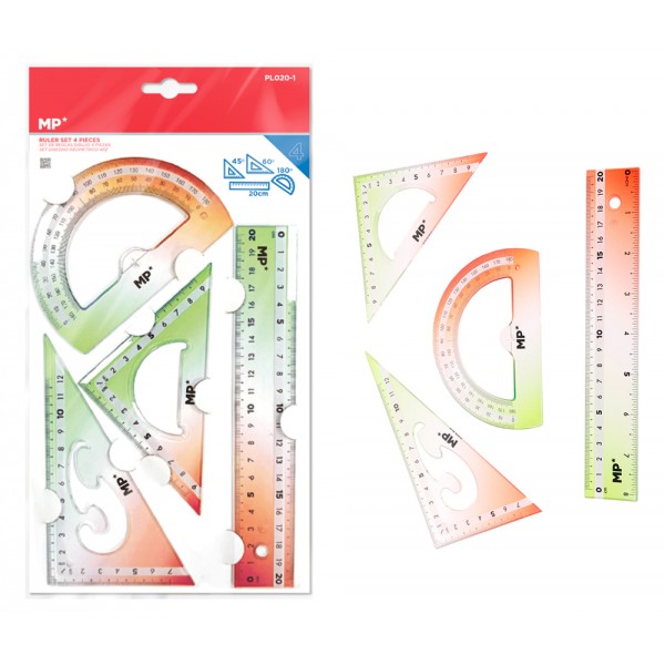 MP σετ πλαστικοί χάρακες PL020-1, διάφανοι/πολύχρωμοι, 4τμχ - Γραφική Ύλη