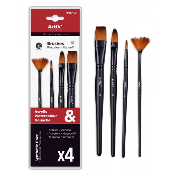 ARTIX PAINTS σετ πινέλων ζωγραφικής PP387-03, μαύρο, 4τμχ - Γραφική Ύλη