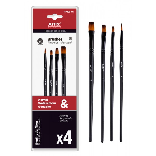 ARTIX PAINTS σετ πινέλων ζωγραφικής PP389-01, μαύρο, 4τμχ - Γραφική Ύλη