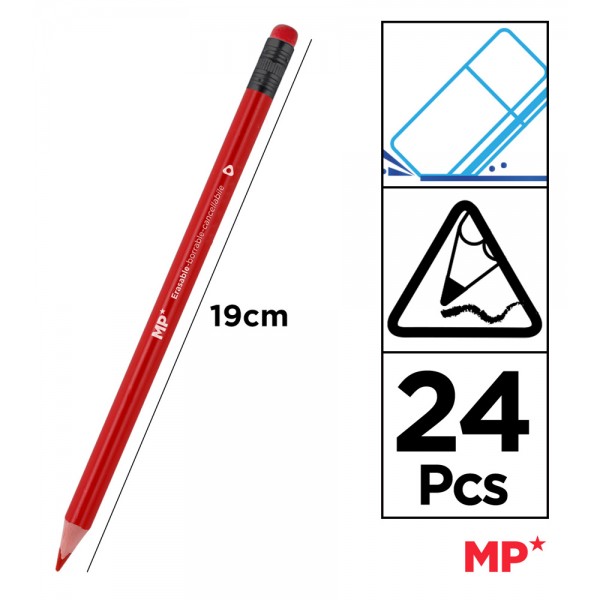 MP χρωματιστές ξυλομπογιές PP825 με γόμα, τρίγωνες, 24τμχ - Γραφική Ύλη