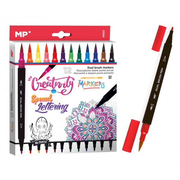 MP σετ χρωματιστών μαρκαδόρων PP913 με διπλή μύτη, 12τμχ - Γραφική Ύλη