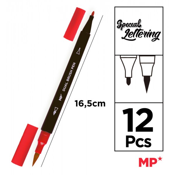 MP σετ χρωματιστών μαρκαδόρων PP913 με διπλή μύτη, 12τμχ - Γραφική Ύλη