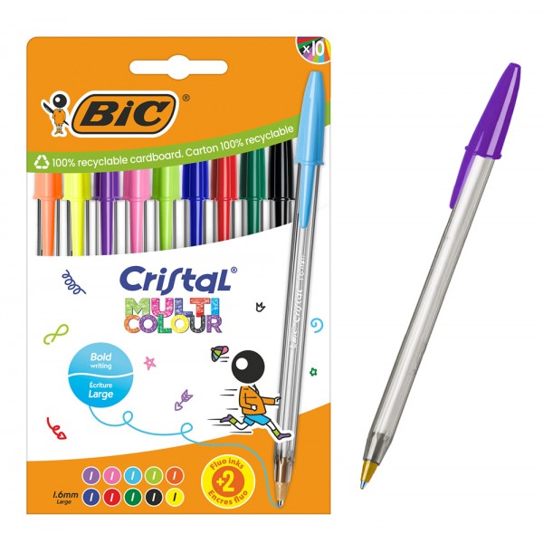 BIC στυλό διαρκείας ballpoint Cristal Multicolour, 1.6mm μύτη, διάφορα χρώματα, 10τμχ - Γραφική Ύλη