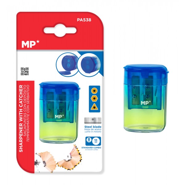 MP ξύστρα μολυβιών με κάδο PA538, 4.2x6cm, μπλε/πράσινη - 