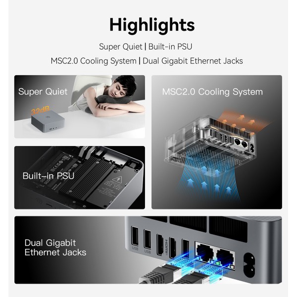 BEELINK mini PC EQR6, AMD Ryzen 9 6900HX, 24GB, 500GB M.2, Windows 11 Pro