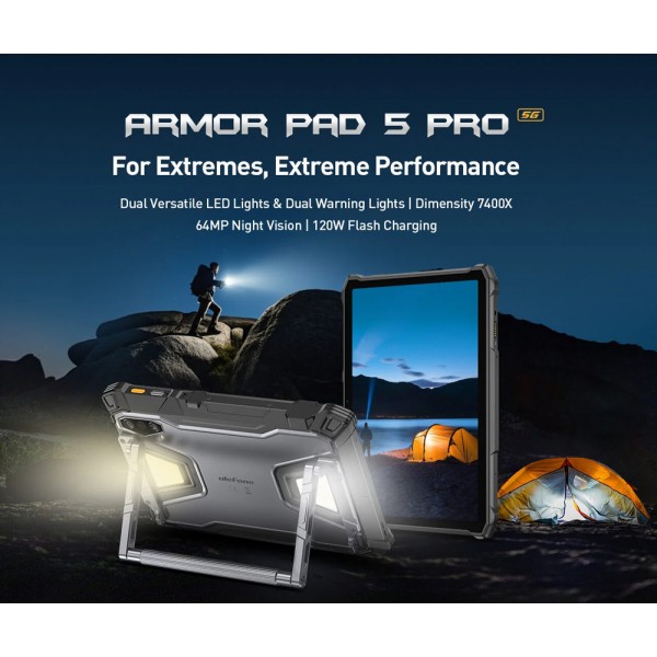 ULEFONE tablet Armor Pad 5 Pro, 11", 12GB/512GB, 24200mAh, IP68/IP69K/MIL-STD-810H, 5G, μαύρο - Mobile