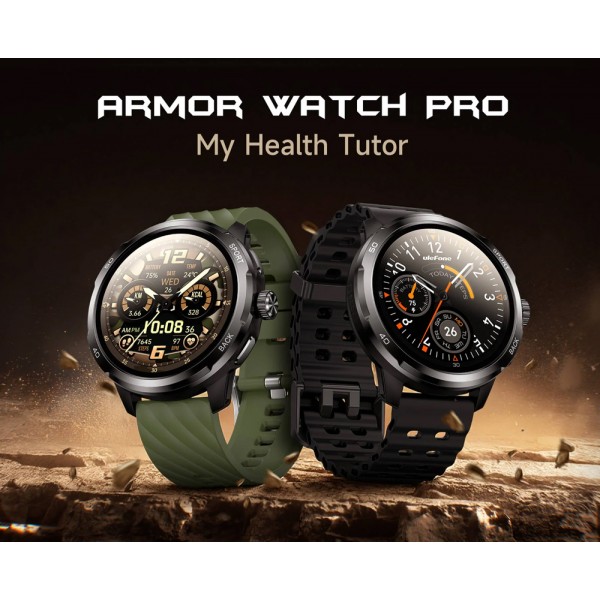ULEFONE smartwatch Armor Watch Pro, 2x λουράκια, heart rate, 1.50" AMOLED, GPS, 5 ΑΤΜ/IP68/IP69K/MIL-STD-810H, μαύρο - ULEFONE
