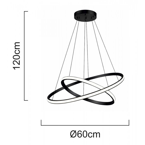 POWERTECH LED φωτιστικό οροφής PT-1527, 40W, 4000K, Φ60x120cm, μαύρο