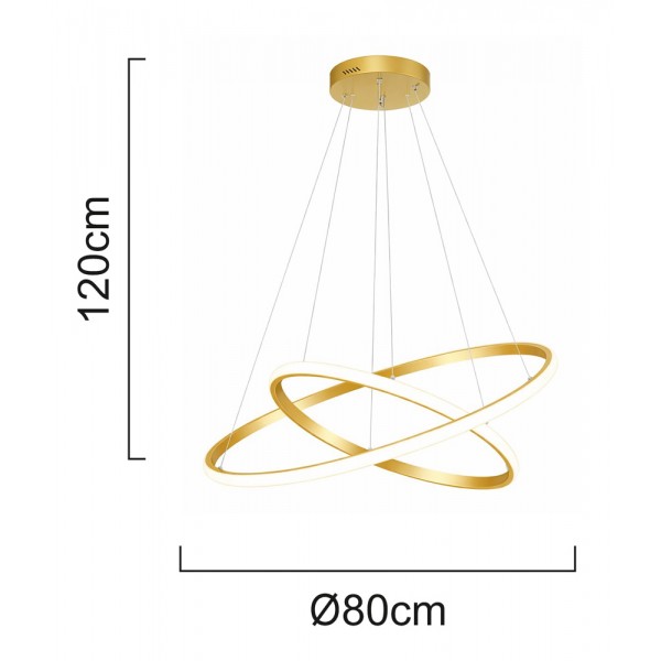 POWERTECH LED φωτιστικό οροφής PT-1530, 60W, 4000K, Φ80x120cm, χρυσό