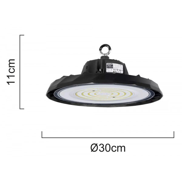 POWERTECH LED φωτιστικό καμπάνα PT-1531, 100W, 6500K, Φ30x11cm, IP65, μαύρο