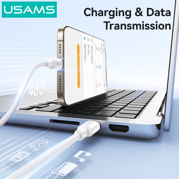 USAMS καλώδιο USB-C SJ763, 60W, 480Mbps, 1m, λευκό