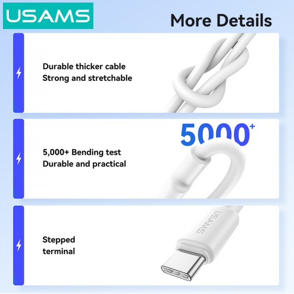 USAMS καλώδιο USB-C SJ763, 60W, 480Mbps, 1m, λευκό
