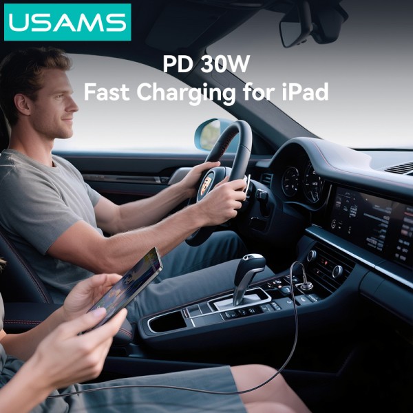 USAMS φορτιστής αυτοκινήτου CC321, USB-C, 30W, γκρι