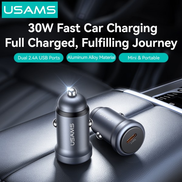 USAMS φορτιστής αυτοκινήτου CC321, USB-C, 30W, γκρι