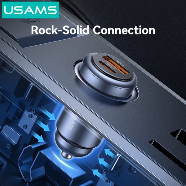 USAMS φορτιστής αυτοκινήτου CC322, USB & USB-C, 30W, γκρι - Mobile