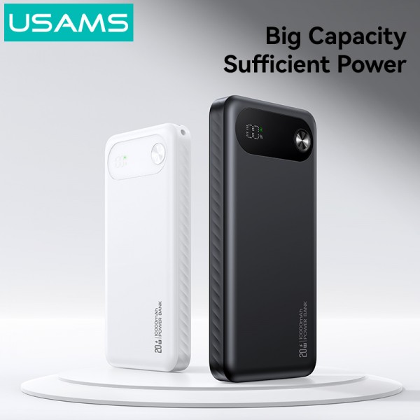 USAMS power bank CD249 με οθόνη, 3x θύρες εξόδου, 10000mAh, PD20W, λευκό - Power Bank