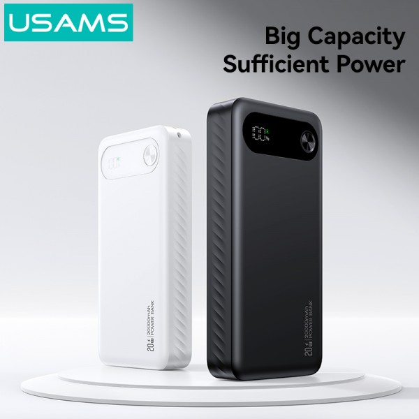 USAMS power bank CD251 με οθόνη, 3x θύρες εξόδου, 20000mAh, PD20W, μαύρο - Mobile