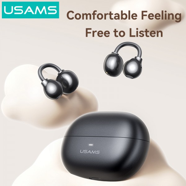USAMS earphones με θήκη φόρτισης Echo R02, OWS, Φ11mm, 50/300mAh, μαύρα