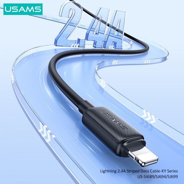 USAMS καλώδιο Lightning σε USB US-SJ694, 2.4A, 480Mbps, 2m, μαύρο - USAMS