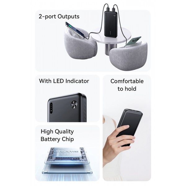 USAMS power bank CD253, 2x θύρες εξόδου, 10000mAh, 10W, λευκό