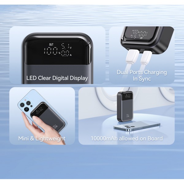 USAMS power bank CD221 με οθόνη, 2x θύρες εξόδου, 10000mAh, PPS 33W, γκρι - Power Bank