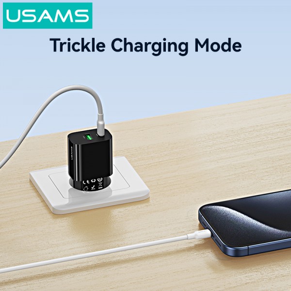 USAMS φορτιστής τοίχου CC317, USB & USB-C, 33W, GaN, λευκός