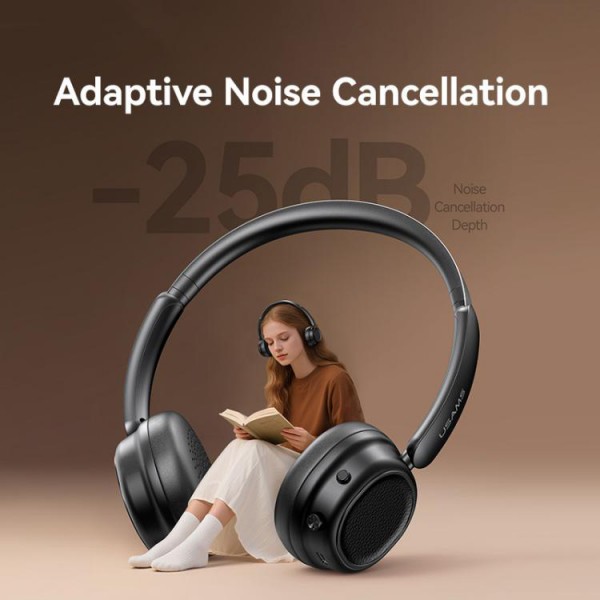 USAMS headphones SR01, ασύρματα, ANC, Φ40mm, 350mAh, μαύρα - Ακουστικά - Bluetooth