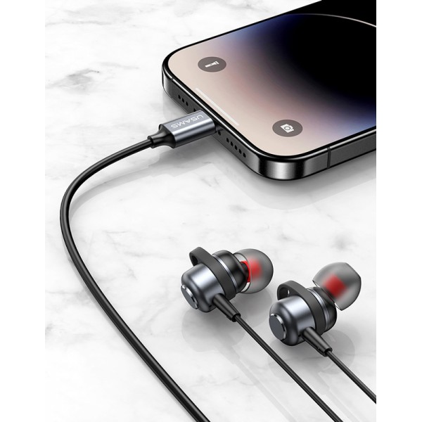 USAMS earphones με μικρόφωνο US-SJ758, USB-C σύνδεση, μεταλλικά, 1.2m, γκρι - Ακουστικά - Bluetooth