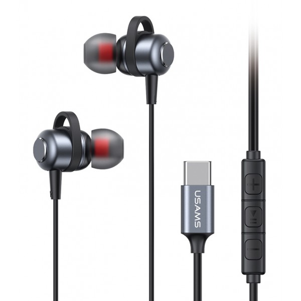 USAMS earphones με μικρόφωνο US-SJ758, USB-C σύνδεση, μεταλλικά, 1.2m, γκρι - Ακουστικά - Bluetooth